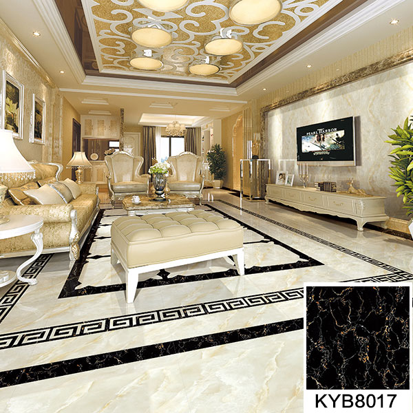02网信快3大理石瓷砖：黑金花KYB8017地面铺贴成效图