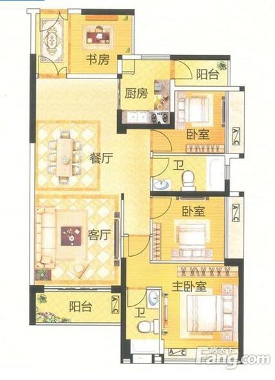 本单元的设计整体色调选取的是木色，不仅沿用了中式的端庄典雅，同时参与一些时尚的元素，让整个空间多了现代的时尚感触，却不失中式的端庄。